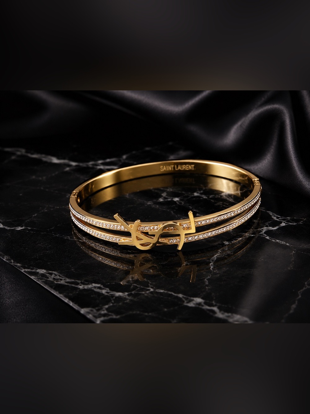 Gold Crystal-Trim Double Band YSL Bracelet